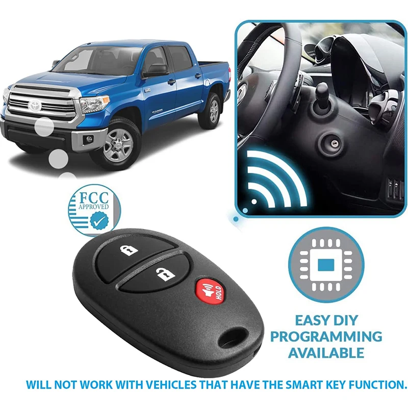 

For 2004-2016 Toyota Tacoma Sienna and 2007-2018 Toyota Tundra Sequoia Handa Keyless Entry Remote Control Fob 3 Button GQ43VT20T