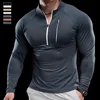 2024 New Men's Sports Gym Fitness Tops Running Training Clothes Round Neck Quick-drying Breathable Long-sleeved T-shirt Autumn 3