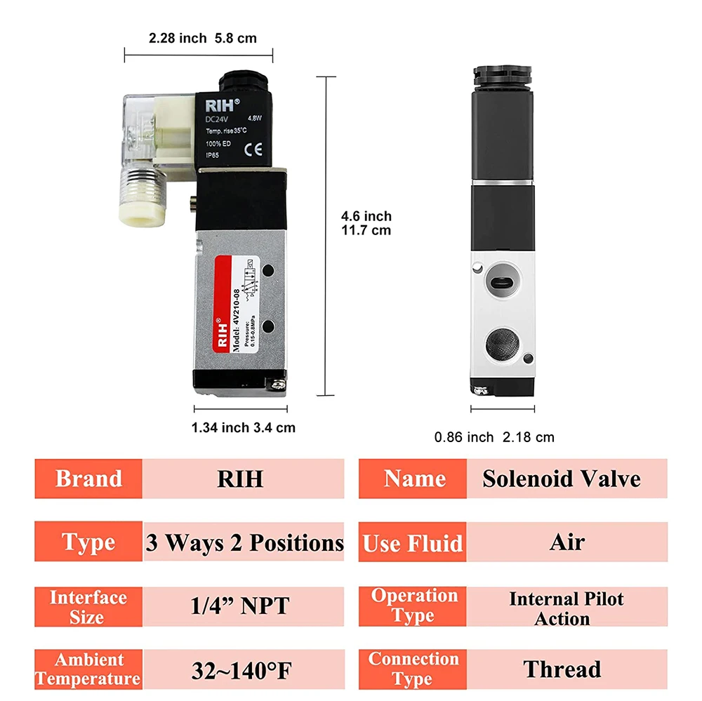 Aluminum Alloy Directional Air Control 5/2 Way Single Coil 4V210-08 Pneumatic Solenoid Valve