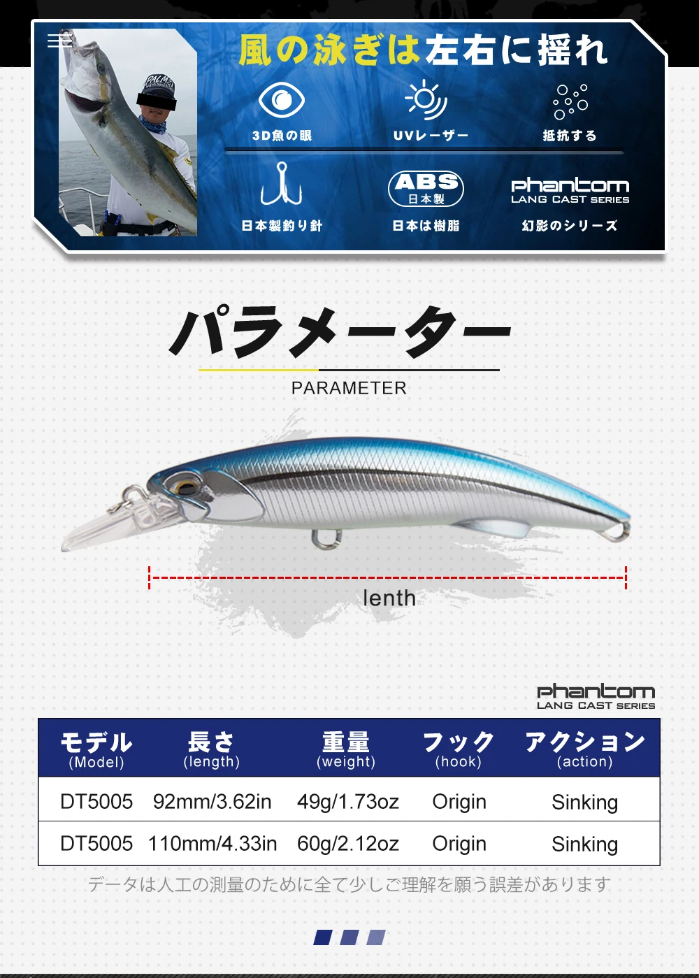 D1 2PCS Schwere Sinking Minnow Angeln Locken 92mm/49g 110mm/60g Harten köder Jerkbait Wobbler Für Meer Bass Thunfisch Angelgerät DT5005 – Detail 3