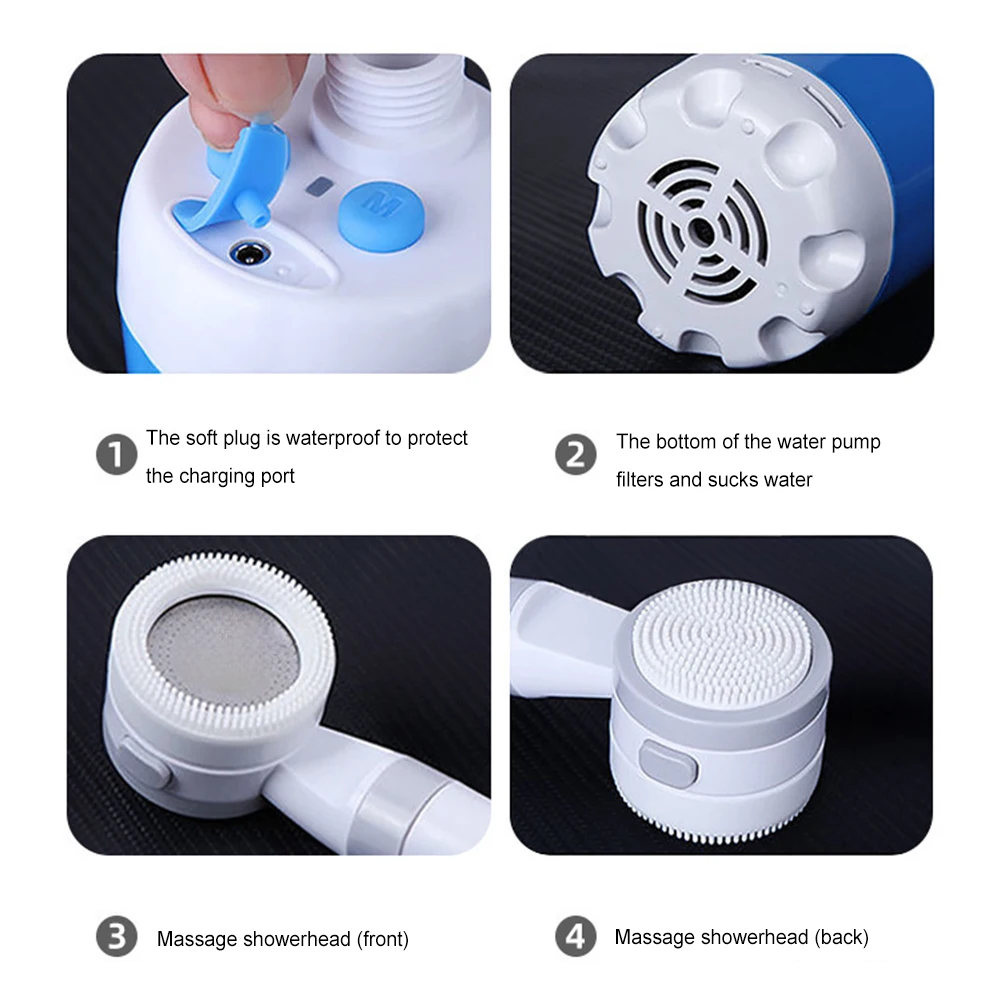 Electric Shower Pump Rechargeable Outdoor Camp Pump Portable Upgrade Shower Head Sprayer for Travel Hiking Pet Bath Car Washing