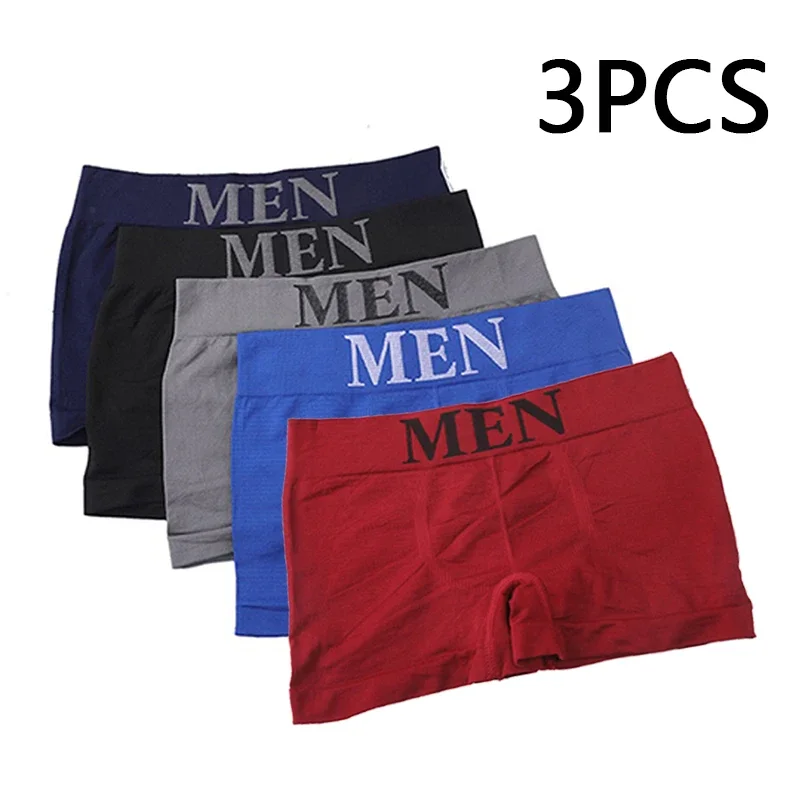 

3Pcs/Lot Men's Panties Underwear Boxers Breathable Man Boxer Solid Underpants Comfortable Male Brand Shorts Black Blue Underwear