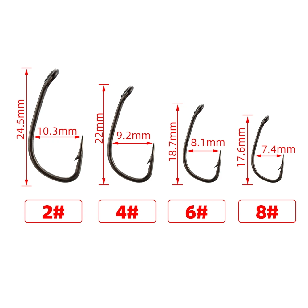 15pcs PTFE Coated High Carbon Steel Barbed Fish Hook With Eye Carp