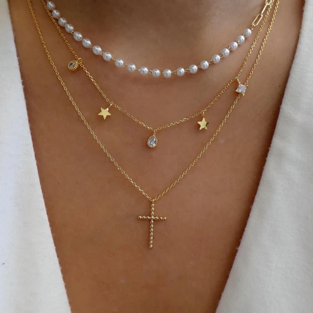 Colliers en chaîne de perles tressées simples, ton or, ensemble de colliers avec pendentif superposé pour femmes, usage quotidien et de fête, 5 pièces/ensemble
