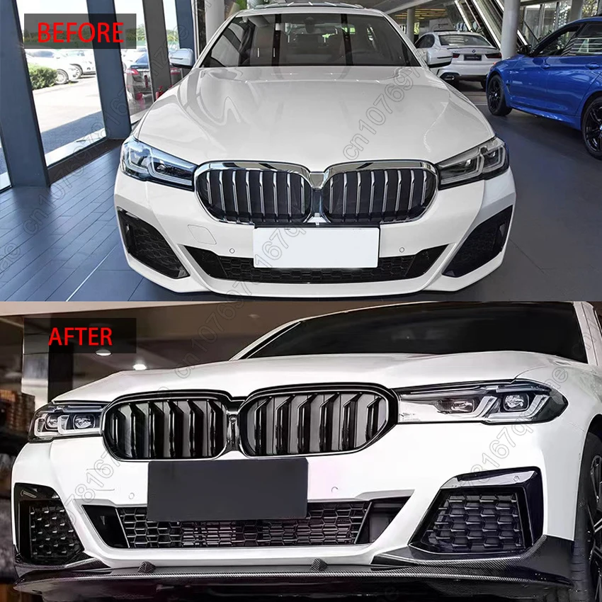 BMW 5 시리즈 G30 G31 G38 LCI 520i 530i 540i M550i M550d 2020-2023 키드니 그릴용 프론트 범퍼 장식 그릴 듀얼 라인 스타일