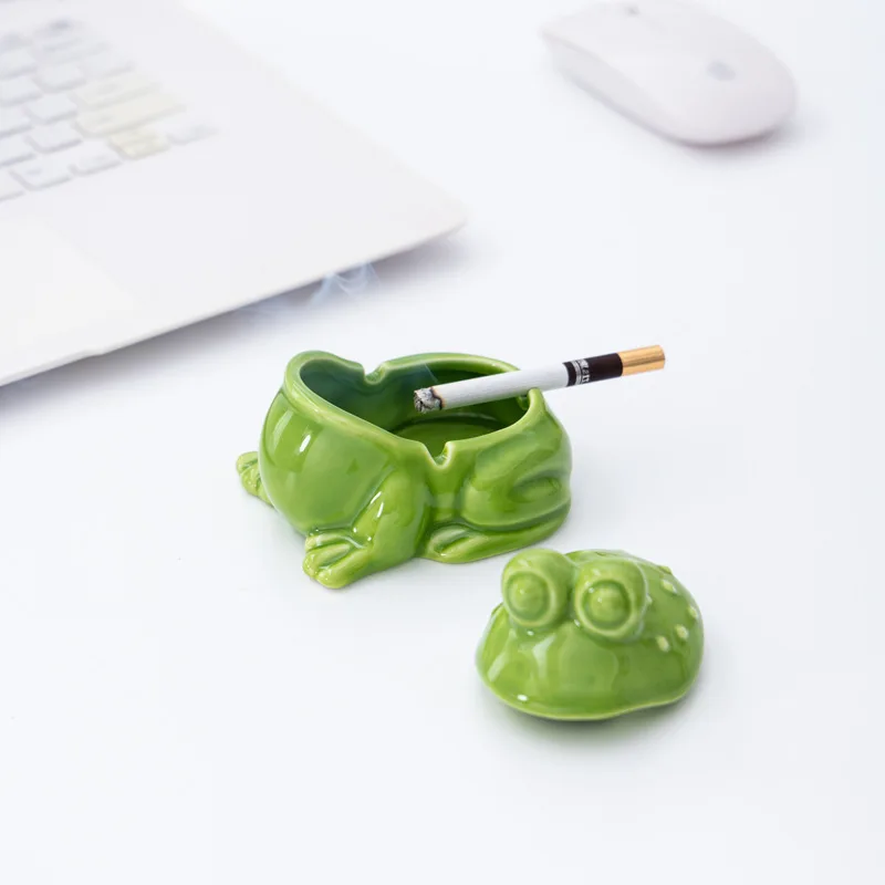 Ceramic Ashtray Cute Frog Ashtray Living Room with Lid Anti Fly Ash Ceramic Cigar Ashtray Decoration Chinese Home Decoration Tea Ceremony Pet