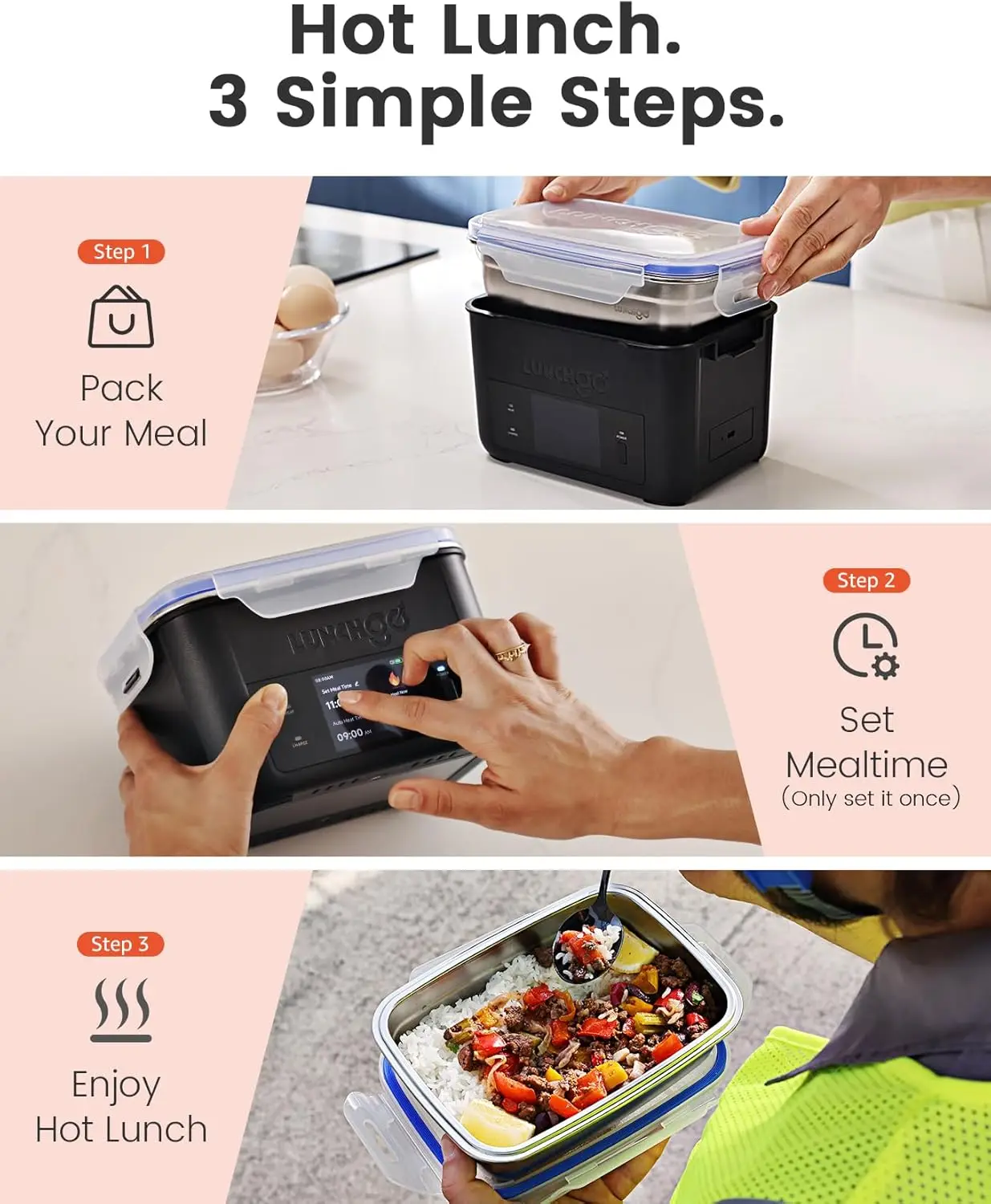 G1-standard(74 Wh), Smart Electric Heated Lunch Box – Cordless, 5 Cups 5 description