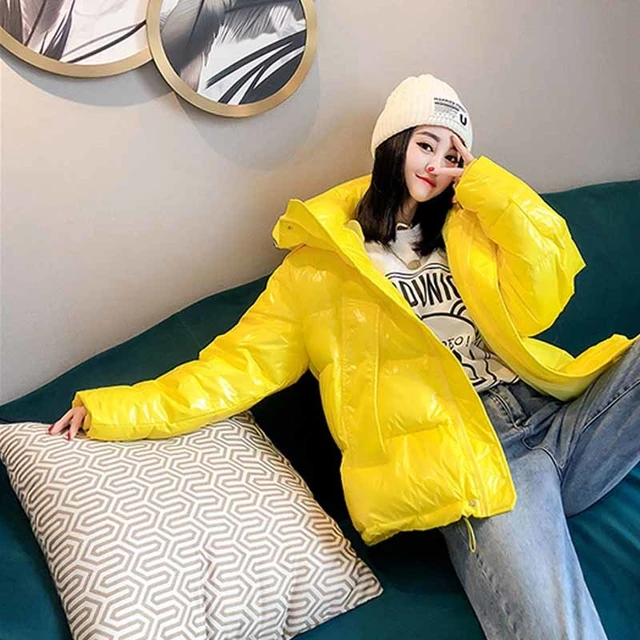 Yellow Hooded Long Sleeve Drawstring Coat