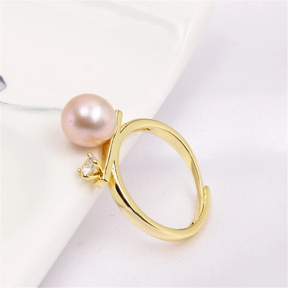 Domestic 14k Gold Plated Color Retaining Pearl Ring Holder with Simple Temperament DIY Ring Accessories for Women 14k gold injection open ring plated with true gold craft fishtail zircon pearl temperament diy accessories