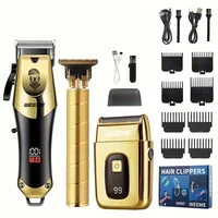 Men's Grooming Kit 3-Piece Set, Golden Balck Hair Clippers With LCD Display, USB Rechargeable, 8 Guide Combs, Trimmer And Shaver 1