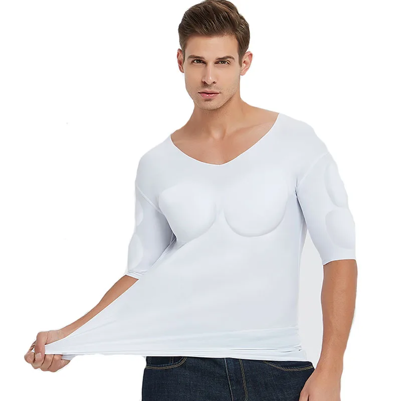 Men Padded Muscle Shaper Enhancers Top Male Fake Inserts Body Invisible Strong Chest Shirts