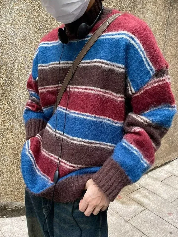 

Striped Sweater Men Knitted Oversize Pullovers for Man Sweaters and Jumpers Female Loose Casual Streetwear Hip Hop