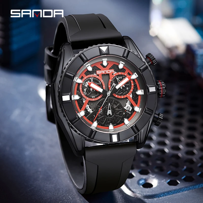 New Foreign Trade Quartz Men's Three Eyes and Six Pin Sanda 5309 Watch Fashion Trend Outdoor Waterproof Simple Calendar Table