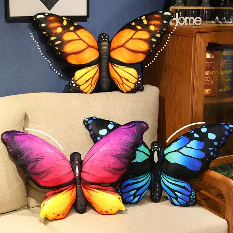 시뮬레이션 화려한 나비 쿠션 플러시 장난감 어린이 인형 베개 소파 방 장식