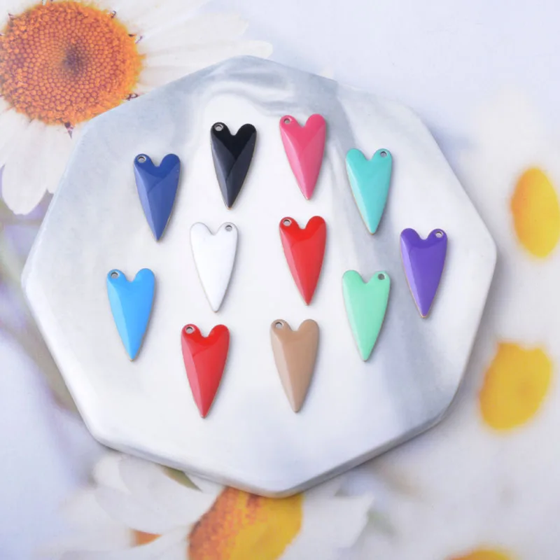 20pcs Copper Enamel Heart Charms