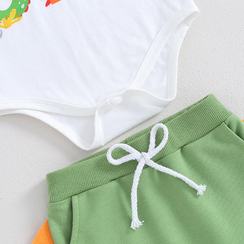 Baby Boy First Birthday Outfit 1st Dinosaur Bodysuit Romper Joggers Pant Set One Years Old Birthday Outfit Boy 5