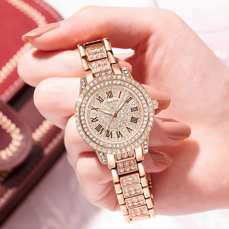 2023 Sunkta Luxury Women Watch Stainless Steel Quartz Watch  Crystal Fashion Casual Wrist Watches Rhinestone Relogio Feminino