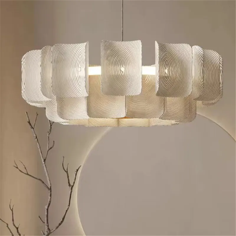 Soggiorno creativo Grande lampadario Minimalista Wabi Sabi Lampadario a LED per Villa Camera da letto Casa Lampada a sospensione nella hall bianca nordica - immagine 4