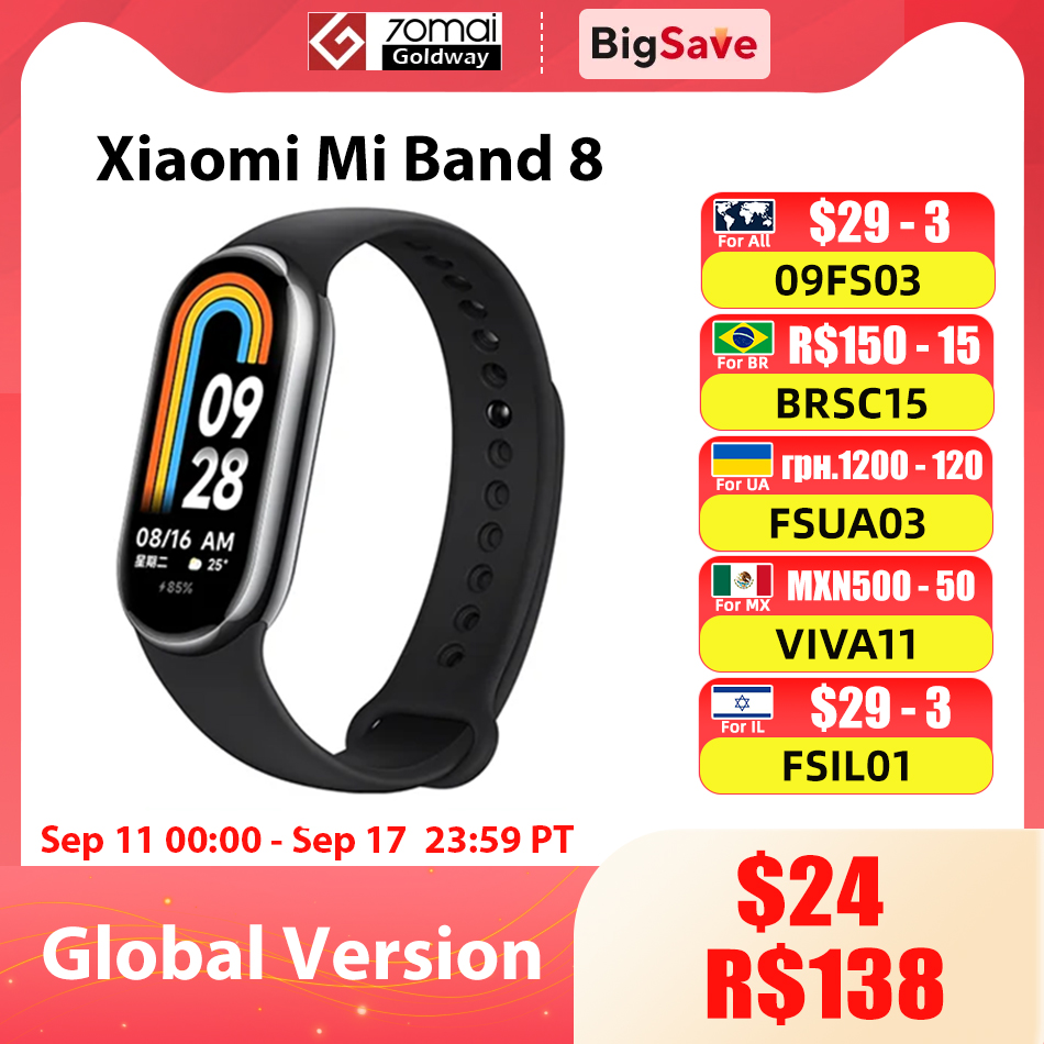  Global Version Xiaomi Smart Band 8 Mi Bracelet 7 Color AMOLED Screen Blood Oxygen Bluetooth Waterproof Miband Wrist Sport Watch 
