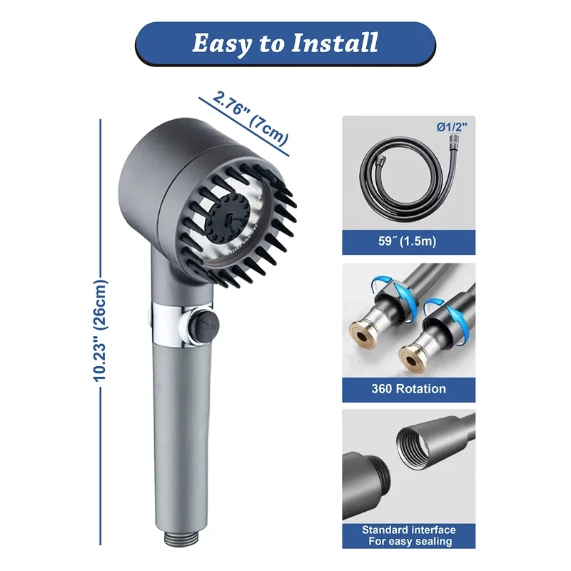 Multi-Functional Shower head 3 Modes Water Purifier Shower Filter High Pressure Adjustable Water Output Massaging Head Body