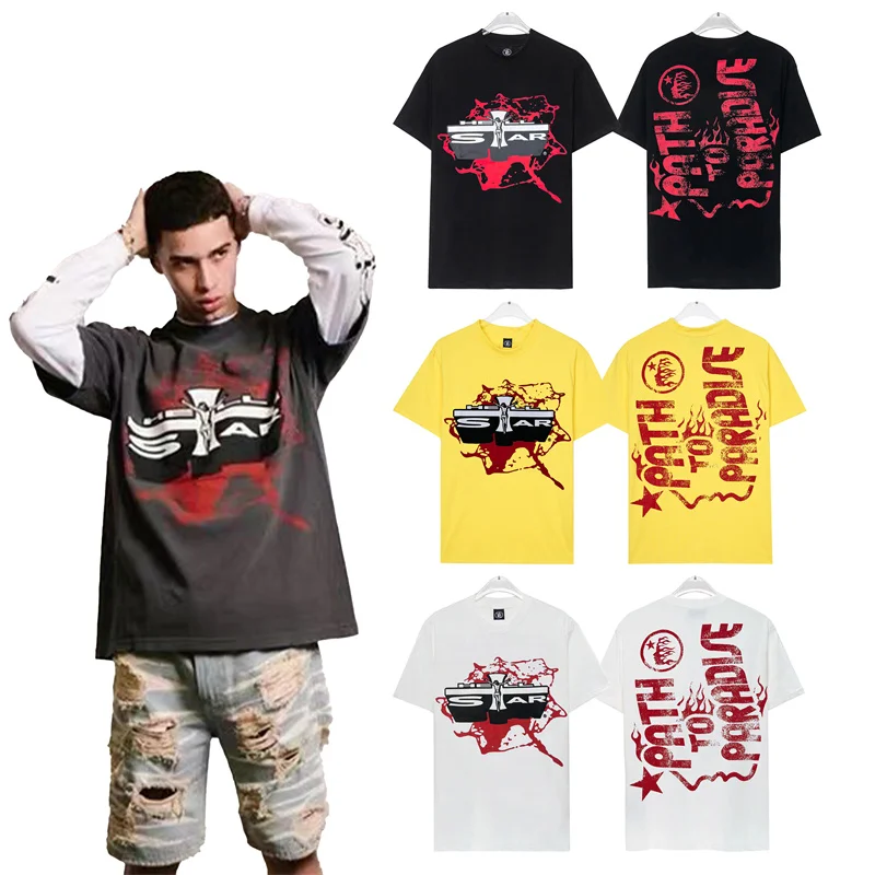 

HELLSTAR Cotton Mesh Red Graffiti Print Short sleeved T-shirt