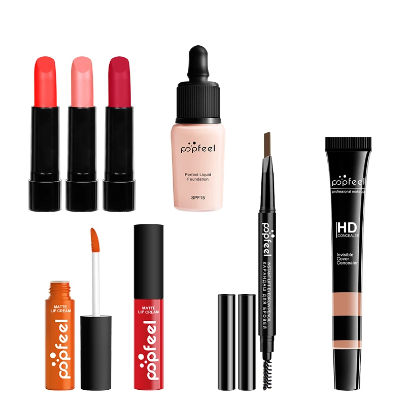 8PCS Women's Makeup Set Eyeshadow Concealer Lip Gloss Lipstick Dyed Eyebrow Concealer Brush Makeup Combo Set Korean Cosmetics
