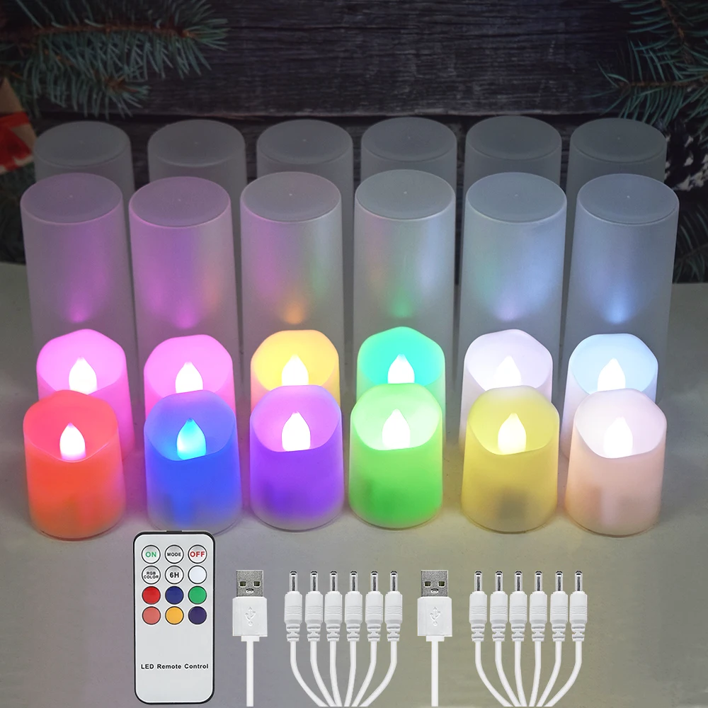 LED Rechargeable Candle Lamp Timed Remote Changes Color And Flickers Flames Halloween Electronic Candle Party  Decoration Tealig