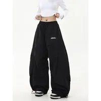 American retro hip-hop street work pants with a high-end feel, pleated umbrella, military workwear, high waisted drawstring pant - Image 2