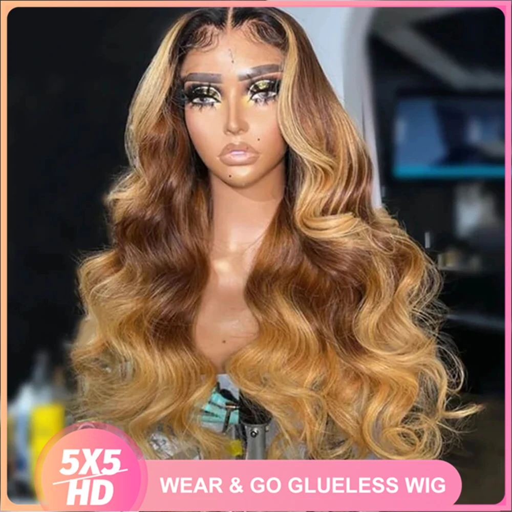Glueless Wig Ready to Wear Body Wave Human Hair Highlight P427 Pre Cut