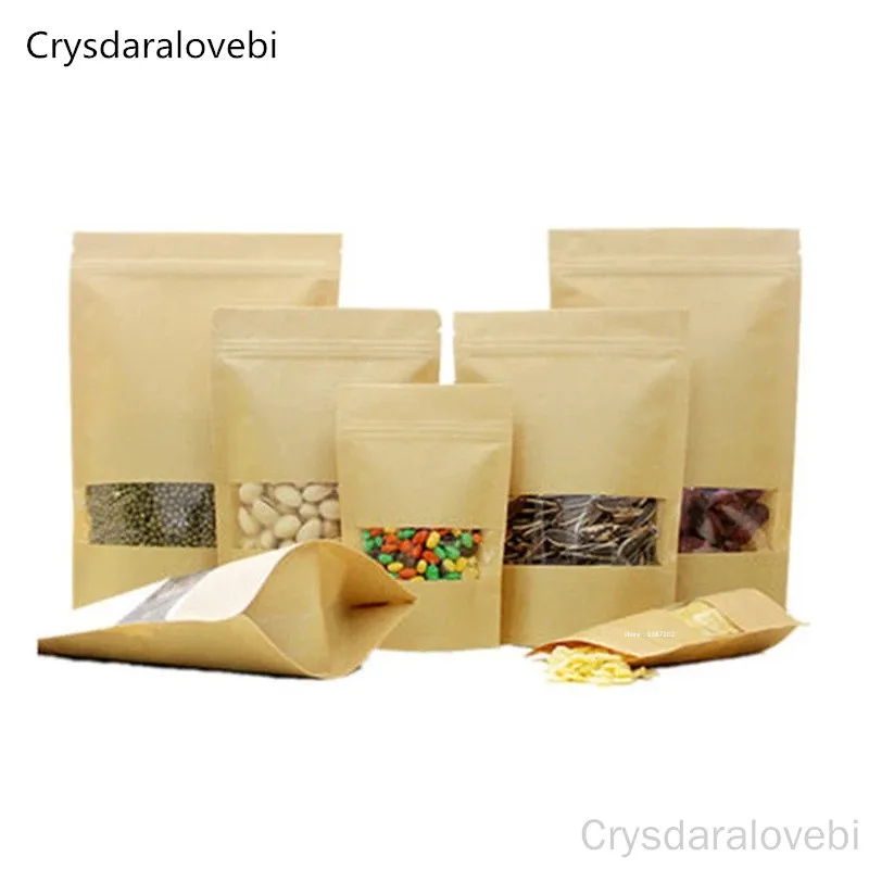 포장 지퍼 잠금 크래프트 종이 창 가방, 스탠드 업 선물 말린 음식 과일 차 포장 파우치 지퍼 셀프 씰링 백, 100 개