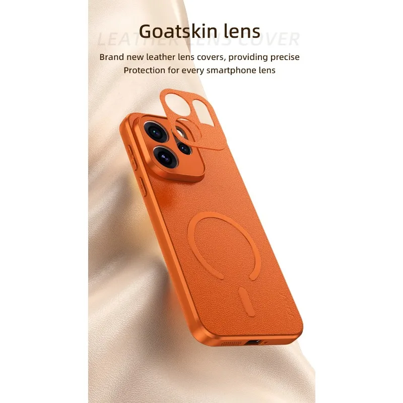 Premium Goat Leather Magnetic Ring Phone Case with Full-Body Protection