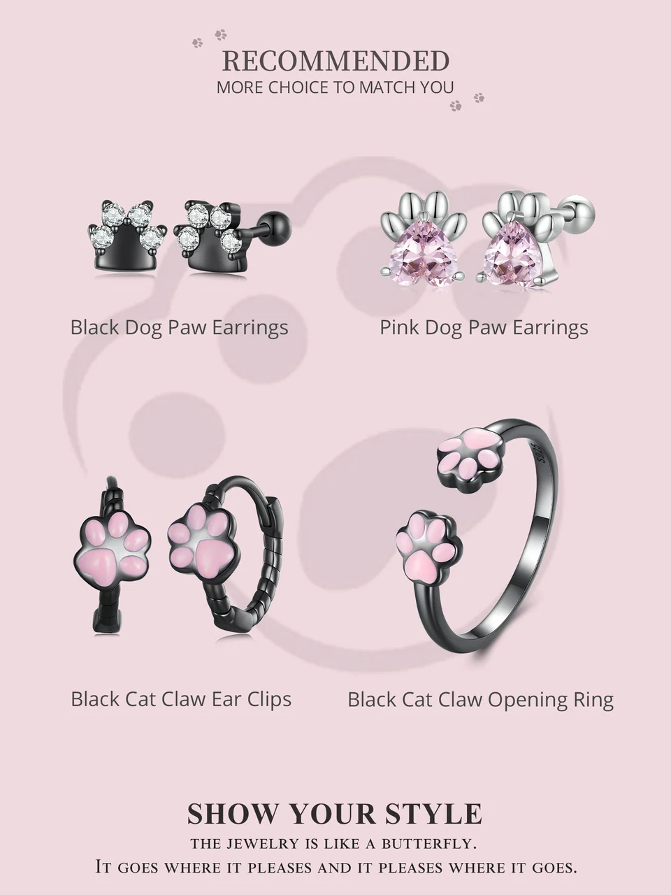 Sterling Silver Black Gold Pet Dog Paw Stud Earrings For Women - PeticaDeals