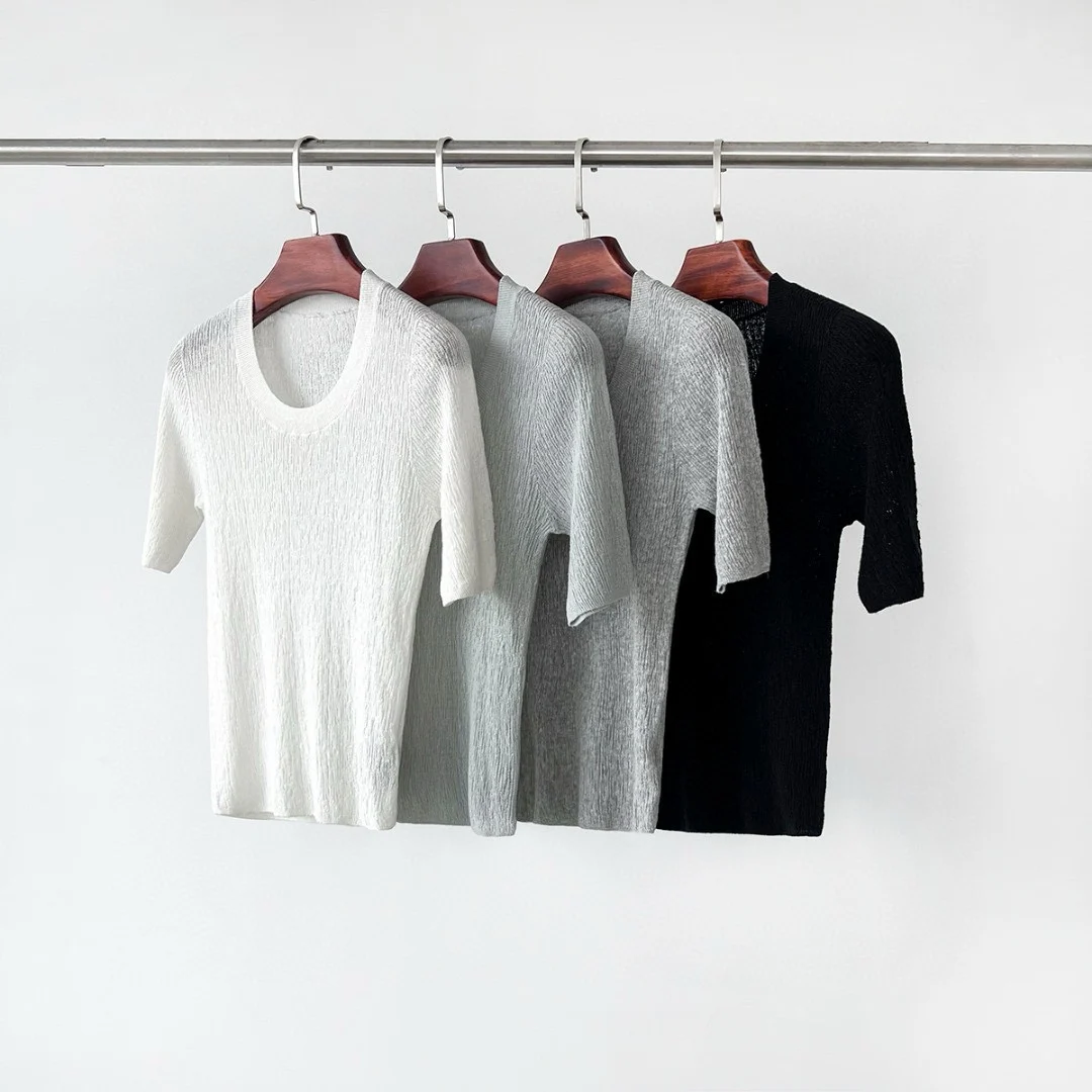 

Short-Sleeved T-Shirt for Women, Linen Slim Fit Top, Bottoming Shirt, Spring and Summer, New