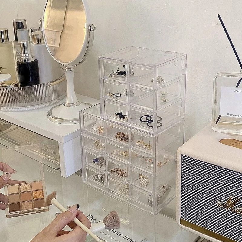 Acrylic Storage Box 6/9/12 Grids Jewelry Organizer Transparent Display for Earring Necklace Cosmetics Storage Case Drawer 2