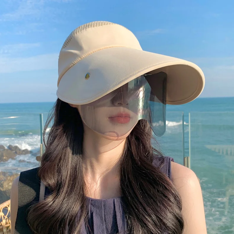 Gran oferta de sombrero de verano para mujer, con gafas de sol, de 13 cm, de ala grande, transpirable, para exteriores, con parte superior vacía, con cinta mágica ajustable, para viajes y playa_voghion.com