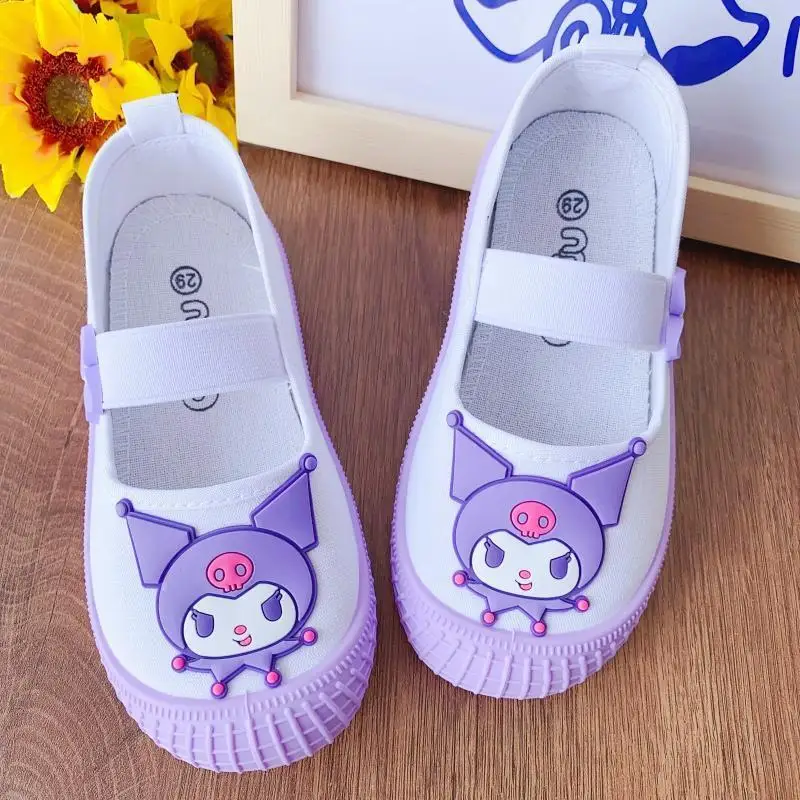 

Ботинки Sanrio Kuromi женские, удобные мягкие холщовые туфли с аниме «Моя Мелодия», модная мультяшная обувь для принцессы, белые, весна-осень