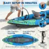 Inflatable 1/2-Person Fishing Kayak for Adults – Durable PVC Collapsible & Portable - with Padded Seats/Removable Fins/Hand Pump/Carry Bag & Repair Kit for Lake River Recreation Touring