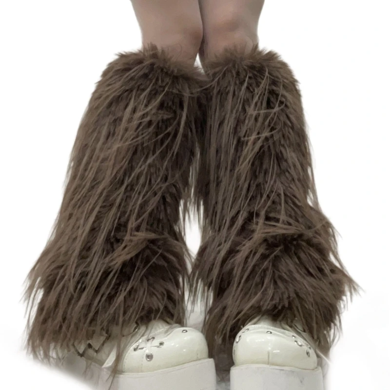 Calentador De Piernas De Piel Para Mujer, Con Puños Largos Peludos