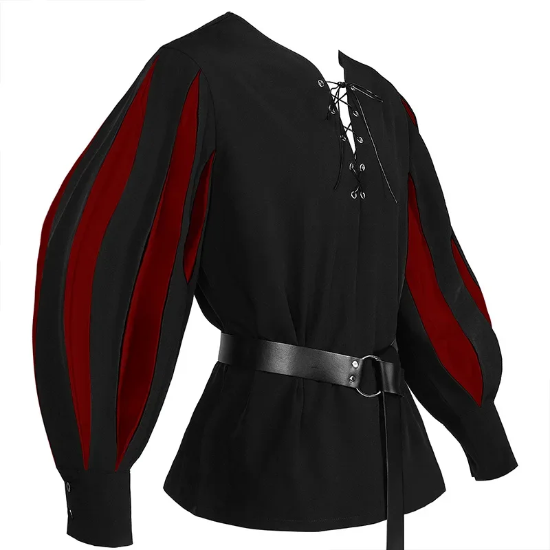 Costume medievale Guerriero Landsknecht Tunica Camicia German Larp Pirata Adulto Halloween Top con lacci Abiti rinascimentali - immagine 4