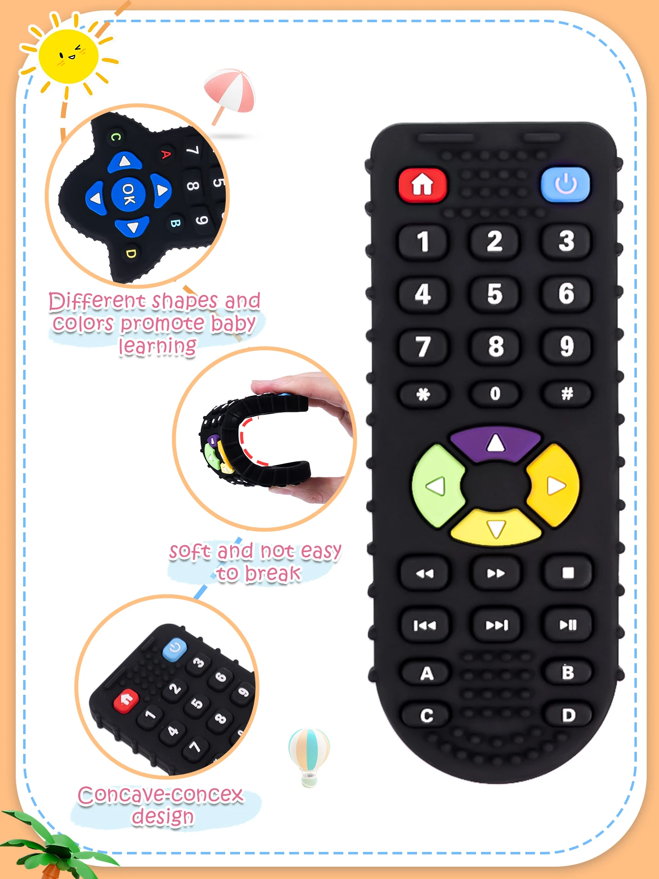 1pcs Baby Silicone Teether BPA Free Remote Control Shape Teether Rodent Gum Pain Relief Teething Toy Kids Sensory Educational silicone teething toys silicone teether
