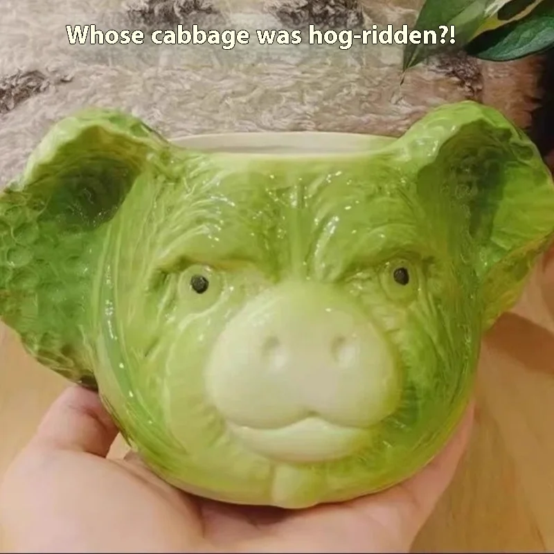 Komik Yaratıcı Lahana Domuz Fincan Kupa doğum günü hediyesi Erkekler Için Büyük Kapasiteli Su Bardağı Çirkin Şeyler Seramik Parodi Fincan Ev Eşyaları