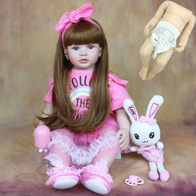 Lifelike Realistic Reborn Baby Girl Doll Toy Full Silicone Body 55 CM 22 Inch Long Hair Princess Toddler Bebe Christmas Gifts 2