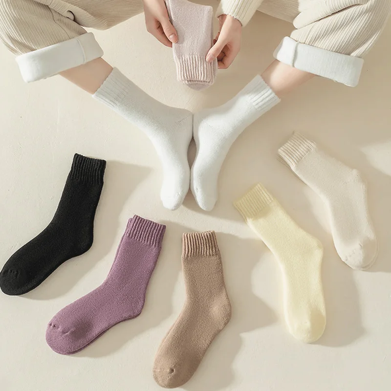 

1Pair Winter Floor Socks Imitation Wool Middle Tube Socks Super Thick Warm Solid Against Cold Thickened Warm Otdoor Accessories