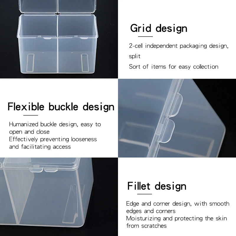 Description Picture 5 of item1pc Nail Storage Box Double Grille Dust Proof Belt Cover Cotton Sheet Napkin Storage Box Nail Accessories Finishing
