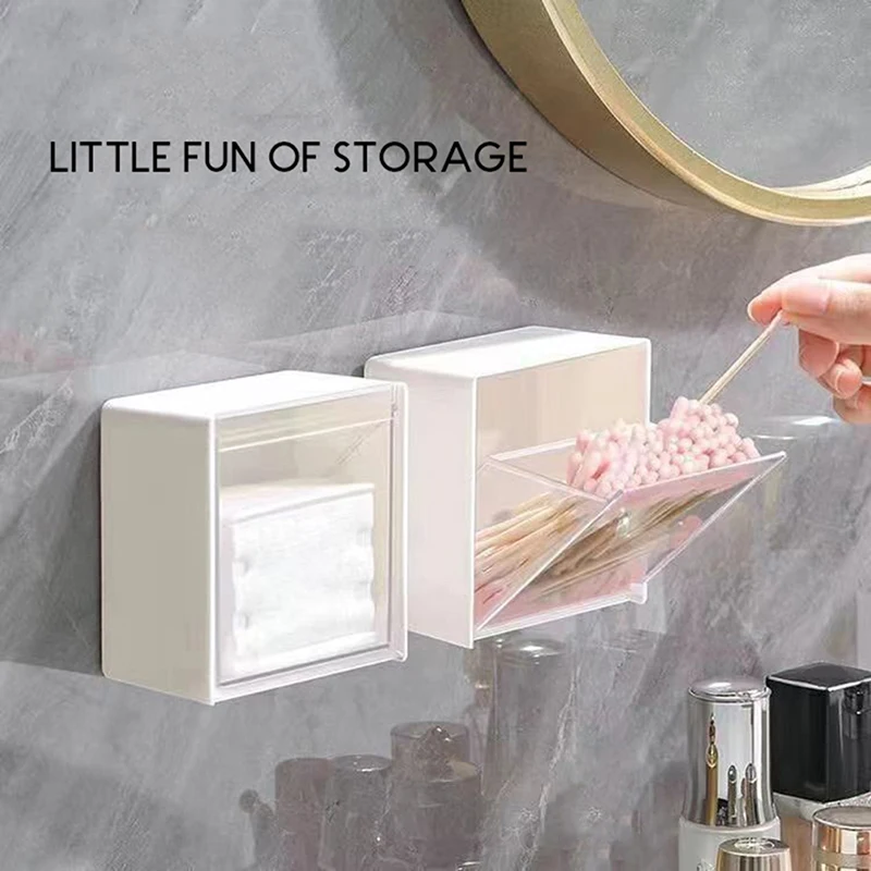 

Wall Mounted Storage Box Clamshell Design Plastic White Cotton Swab Storage Holder Kitchen Organizer Bathroom Accessories