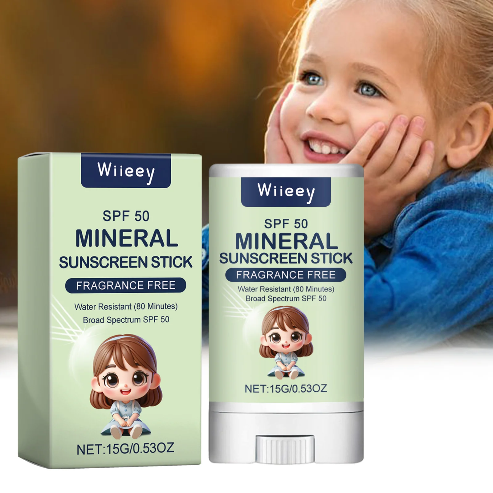 Kids Mineral Sunblock Stick Lasting Sun Protection Anti Solar UV Sunburn Refreshing Mild Nourishing SPF50+ Face Sunscreen Stick