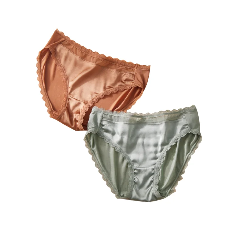 

2pcs/Lot Summer Silk Satin Triangle Panties 100% Mulberry Silk Mid-Rise Waist Skin Friendly Breathable