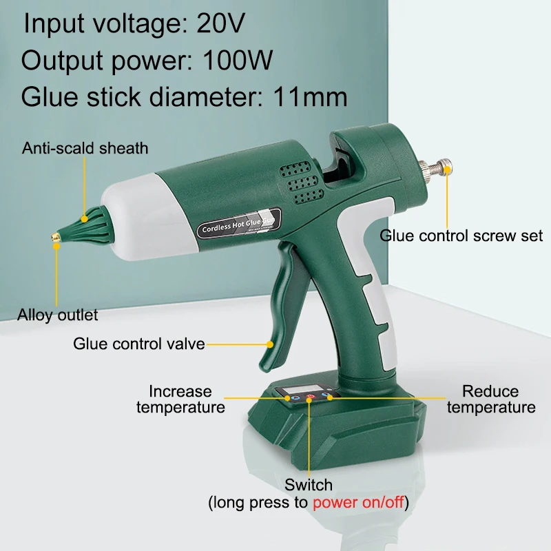 For Makita/Dewalt/Milwaukee/Bosch 18V Li-ion Battery Cordless Hot Melt Glue Gun with 11mm Glue Sticks Digital Display Gun hot melt glue gun,hot glue gun,cordless glue gun