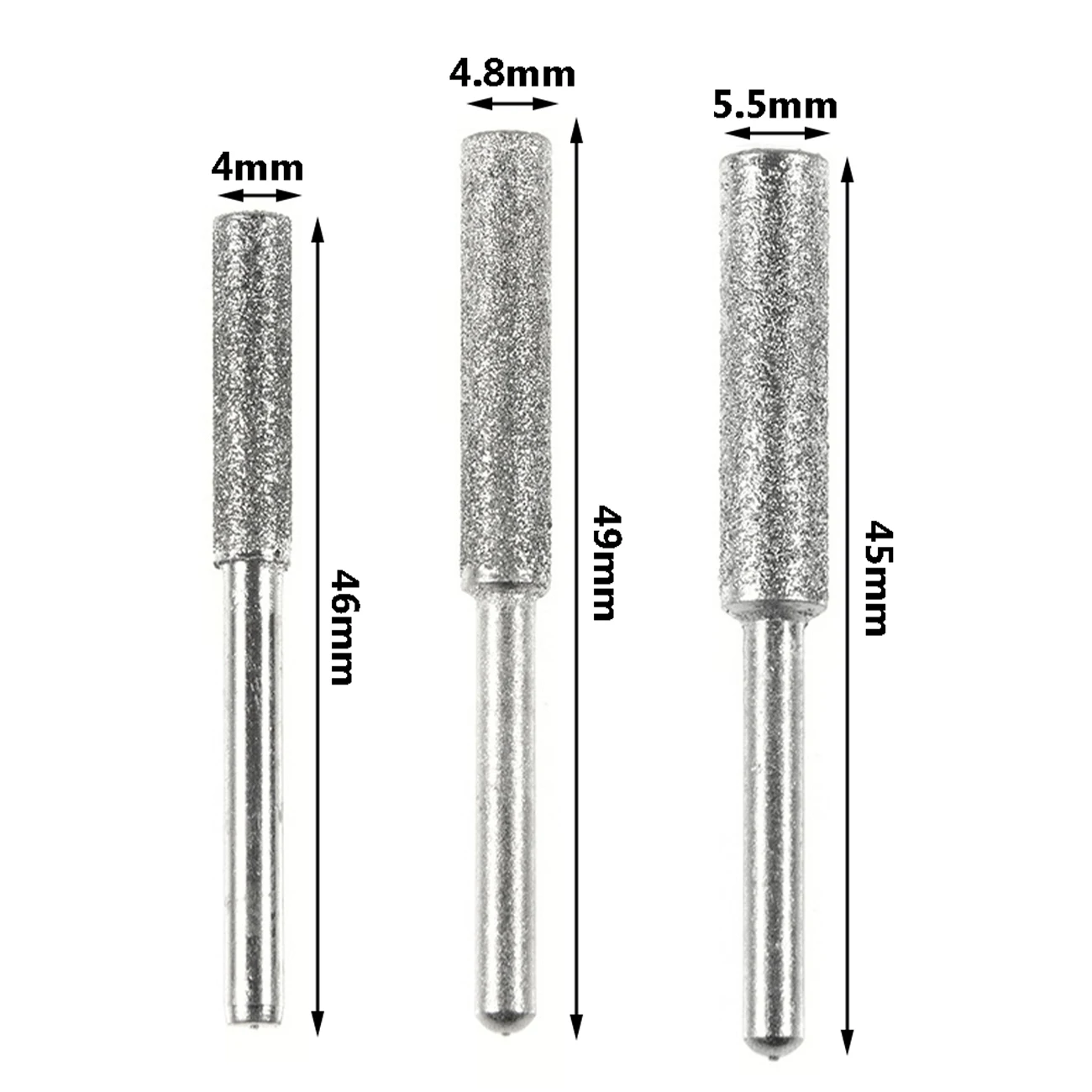 5Pcs Diamond Coated Cylindrical Burr Chainsaw Sharpener Stone File Chain Saw Sharpening Carving Grinding Tools 4.0/4.8/5.5mm