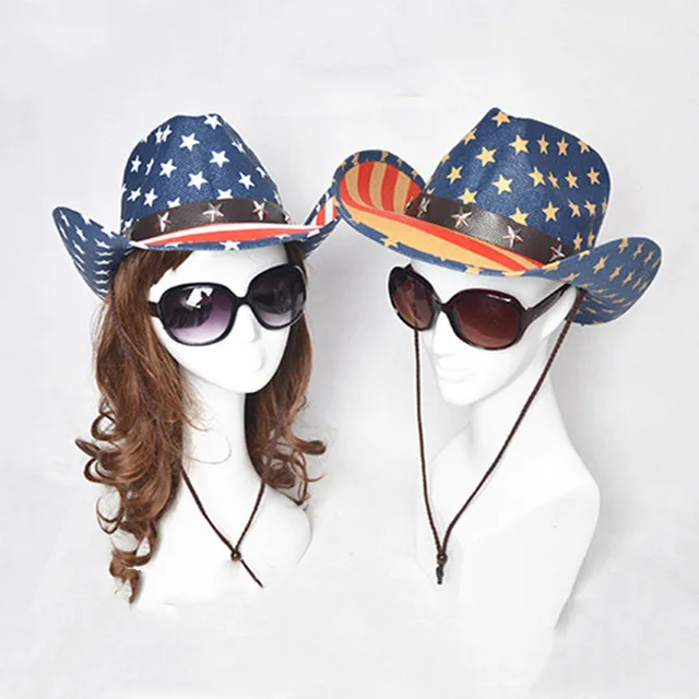  - Summer Classic American Flag Cowboy Hats For Men Wide Brim Usa Cowgirl Chapeau Homme Cap Usa Flag Straw Cowboy Hat Dropshipping
